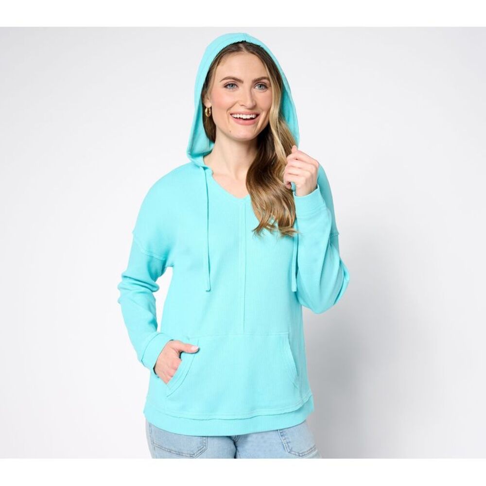 Belle by Kim Gravel Women's Top Sz XS Body Baby Waffle Raw Edge Blue A679977